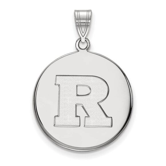 10k White Gold Rutgers Large Initial R Disc Pendant